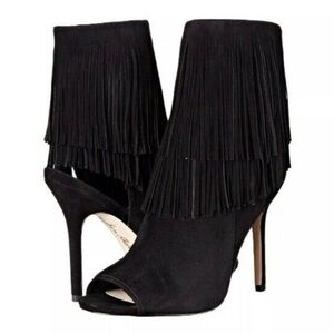 Sam Edelman Arizona‎ fringe Booties peep toe black womens size 8
